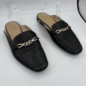 Naturalizer Mule Loafers Womens Size 10 Kayden Black‎ Block Silver Chain